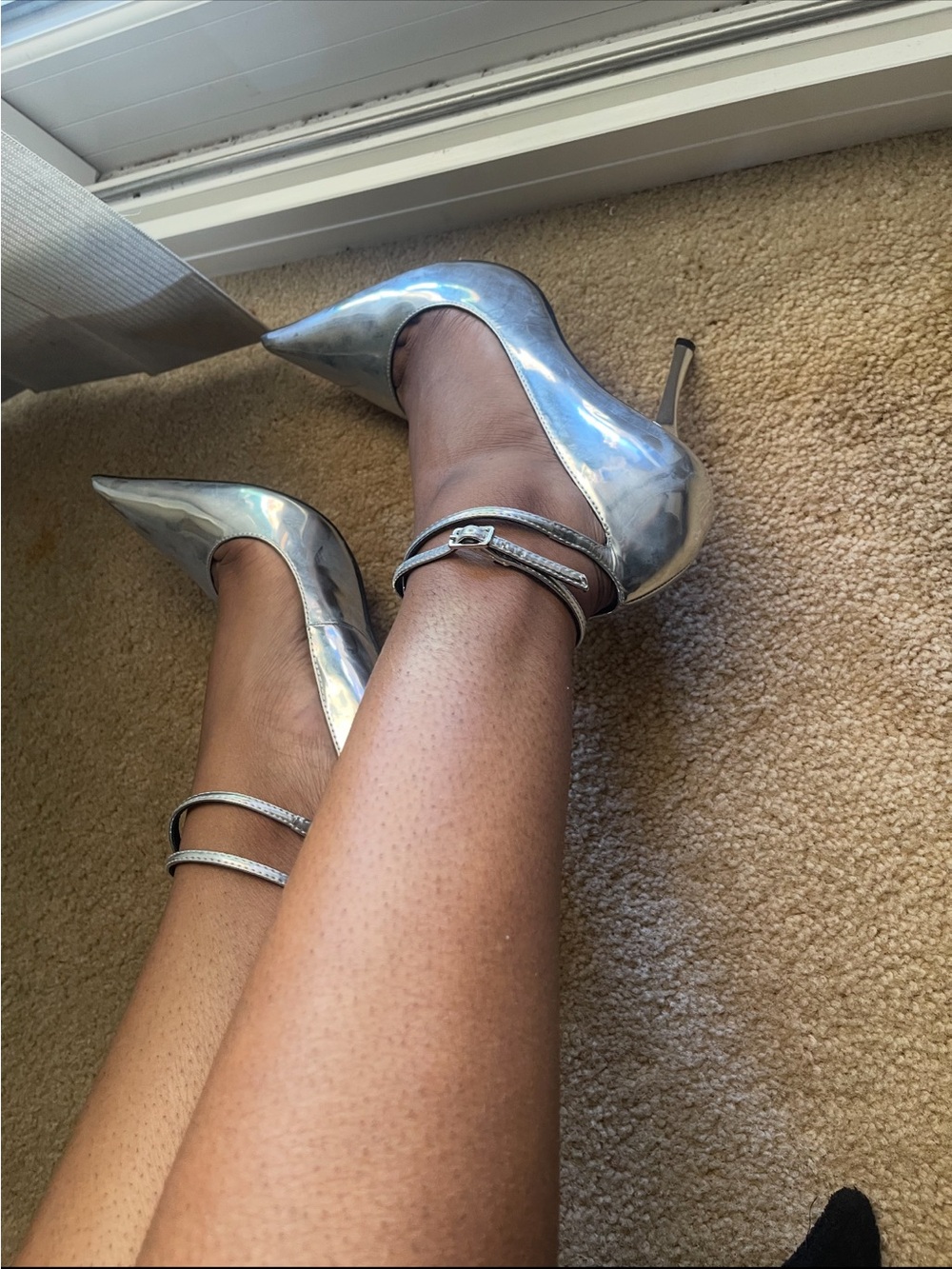 Zara Metallic Silver Pointed-Toe Ankle-Strap Stilettos